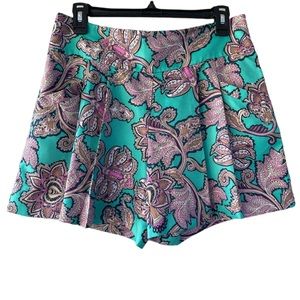 Loft Teal and Pink Paisley High Rise Pleated Front Shorts Size 4